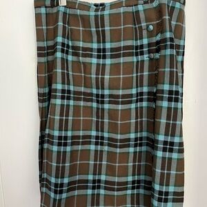 100% wool Aljean Elegant Plaid Pencil Skirt in Brown and Blue
